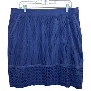 Boden Navy Blue Lace Eyelet Pencil Skirt Women's 14 Pockets Classic Office